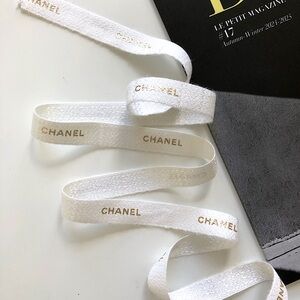 Chanel Gift Wrapping Ribbon White Gold Holiday Limited 47” Hair Tie Designer